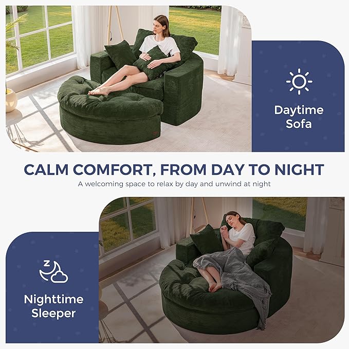 MAXYOYO Oversized Round Chaise Lounge Sofa, Upholstered Lounge Chair