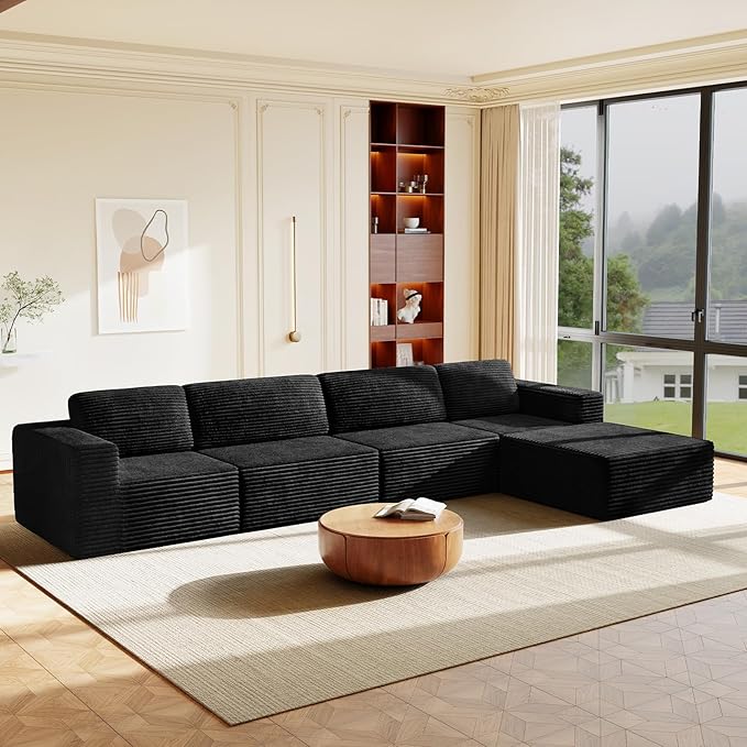 Vesgantti 159" Large Modular Sectional Sofa, L-Shaped Corduroy Cloud Couch