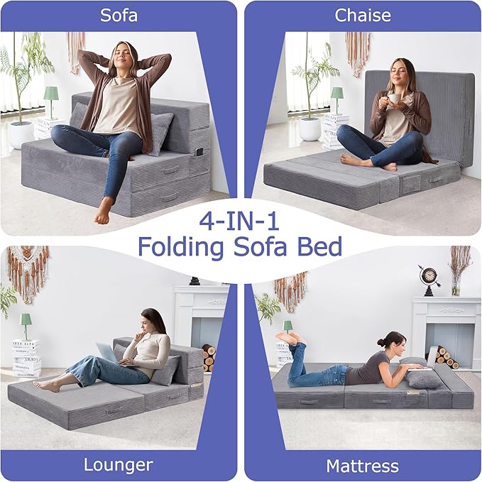 Folding Sofa Bed, 4 in 1 Convertible Sleeper Chair