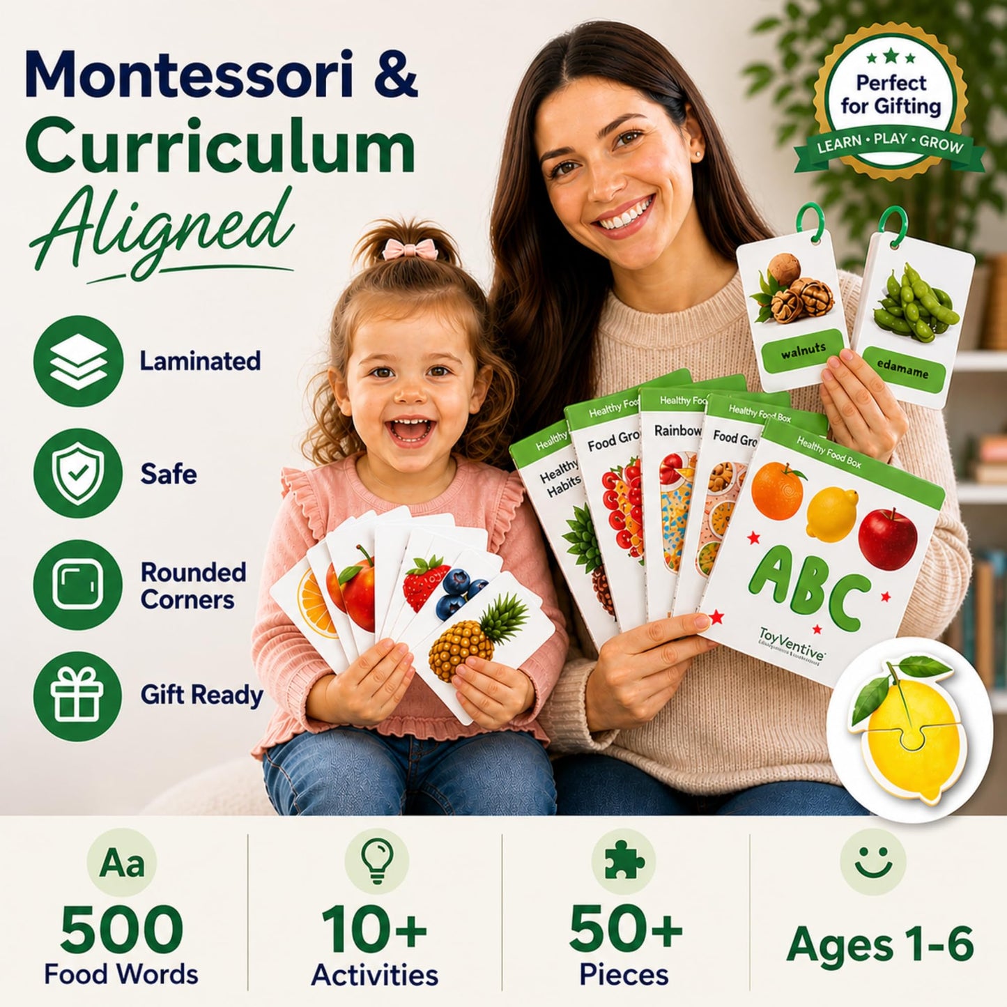 TOYVENTIVE Preschool Activity Set for Girls – Educational Toddler Toys with Flashcards, Matching Games and Montessori Activity Cards for Visual Recognition and Play-Based Exploration – Ages 1–3