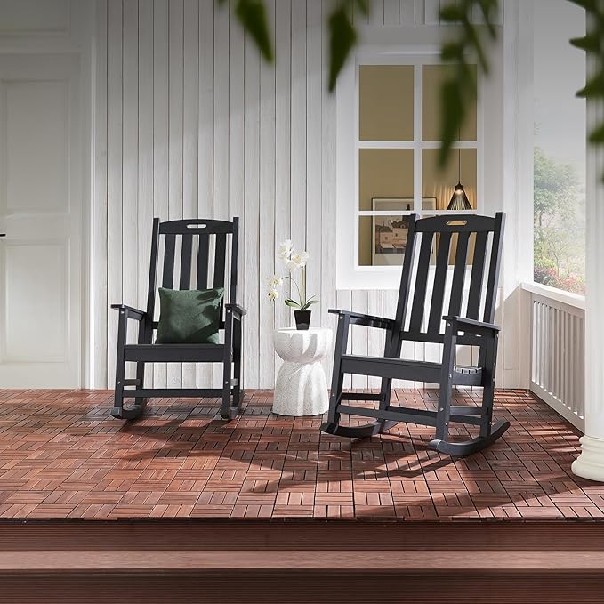 Psilvam Oversized Outdoor Rocking Chair, HDPE Porch Rocker Chairs