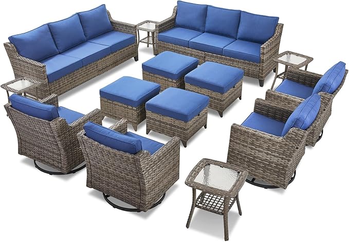 14 Piece Patio Furniture Set-High Back Outdoor Furniture Set Sectional Sofa