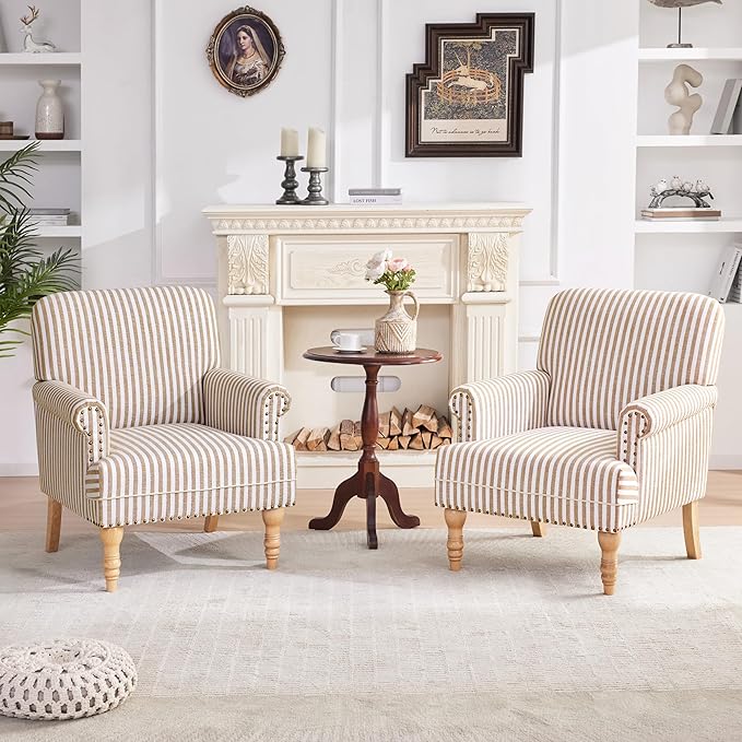 HUIMO Linen Fabric Accent Chairs Set of 2, Mid-Century Modern Armchair