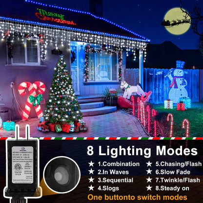 Heceltt Christmas Lights Outdoor, 1280 LED 131FT Ice Lights for Outside, 8 Modes Plug in 240 Drops Ice String Light with Timer Memory Function Hanging Light for Christmas Decor(Cool White)