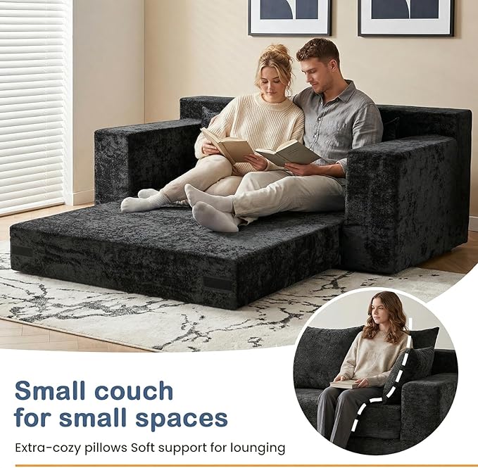 Boneless Loveseat Sleeper Sofa Bed, 3-in-1 Convertible Sofa Bed and Floor Futon