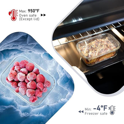 10-Pack Glass Food Storage Containers with Tempered Glass Lids – Borosilicate, Airtight, Oven-Safe (-4°F~950°F), BPA-Free, 4.4 & 1.6 Cup, Leak-Proof, Dishwasher Safe (Gray)