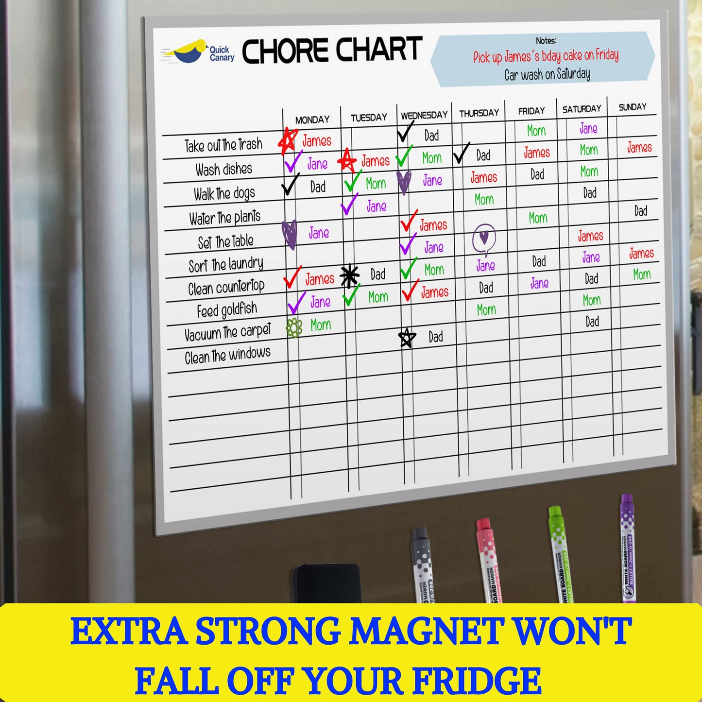 Magnetic Chore Chart for Kids - 17x12” Dry Erase Chore Board for Fridge - Fun Reward & Responsibility System with Markers & Eraser - Interactive, Reusable & Easy to Use for Daily Routines