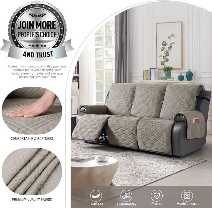 TAOCOCO Waterproof Recliner Sofa Cover, Non Slip Split Recliner Couch Covers