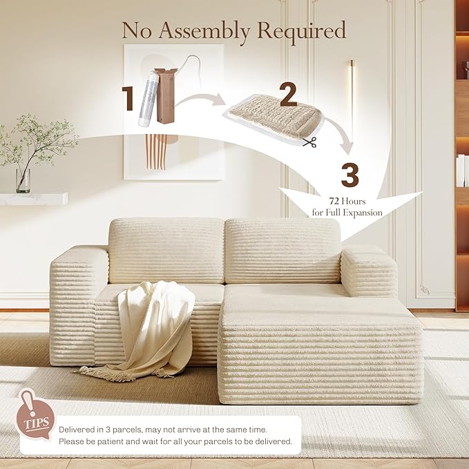 Vesgantti 80" Modular Sectional Sofa, Corduroy Cloud Couch