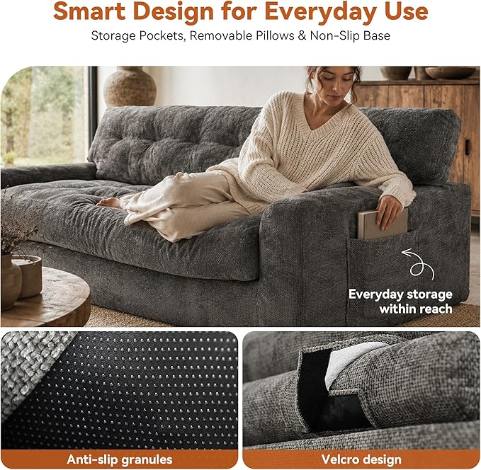 MONVANE 75.6" Convertible 3 Seater Sofa, Comfy Chenille Cloud Couch