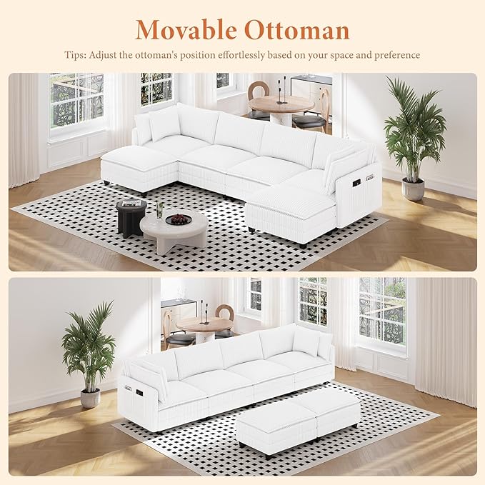 Vesgantti 143" U Shaped Sectional Modular Couch, Comfy Corduroy Upholstered