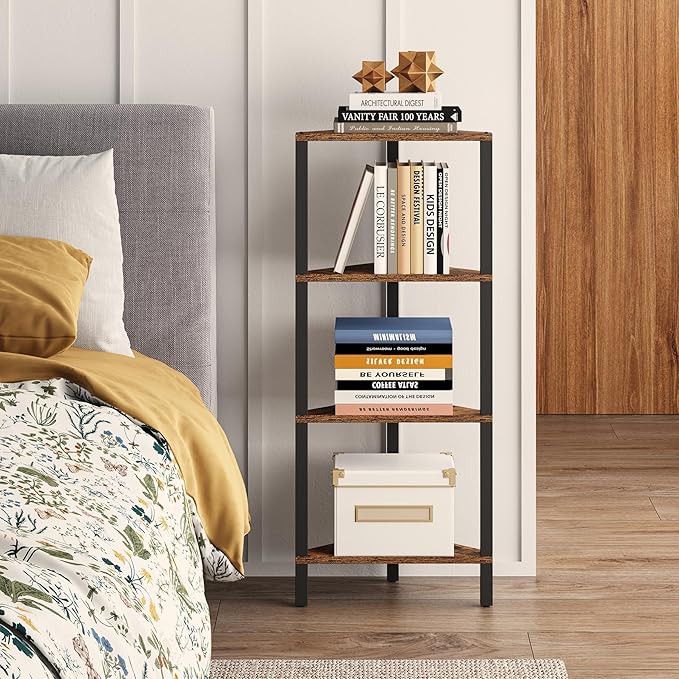 TUTOTAK Corner Shelf, 4-Tier Corner Bookshelf