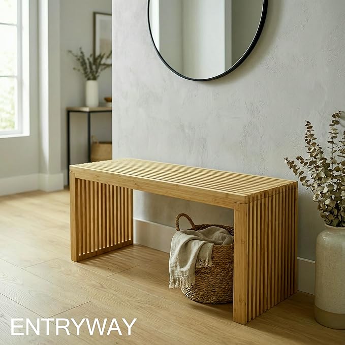 Bamboo Natural 36 inch Wooden Bench, Small Wood Benches