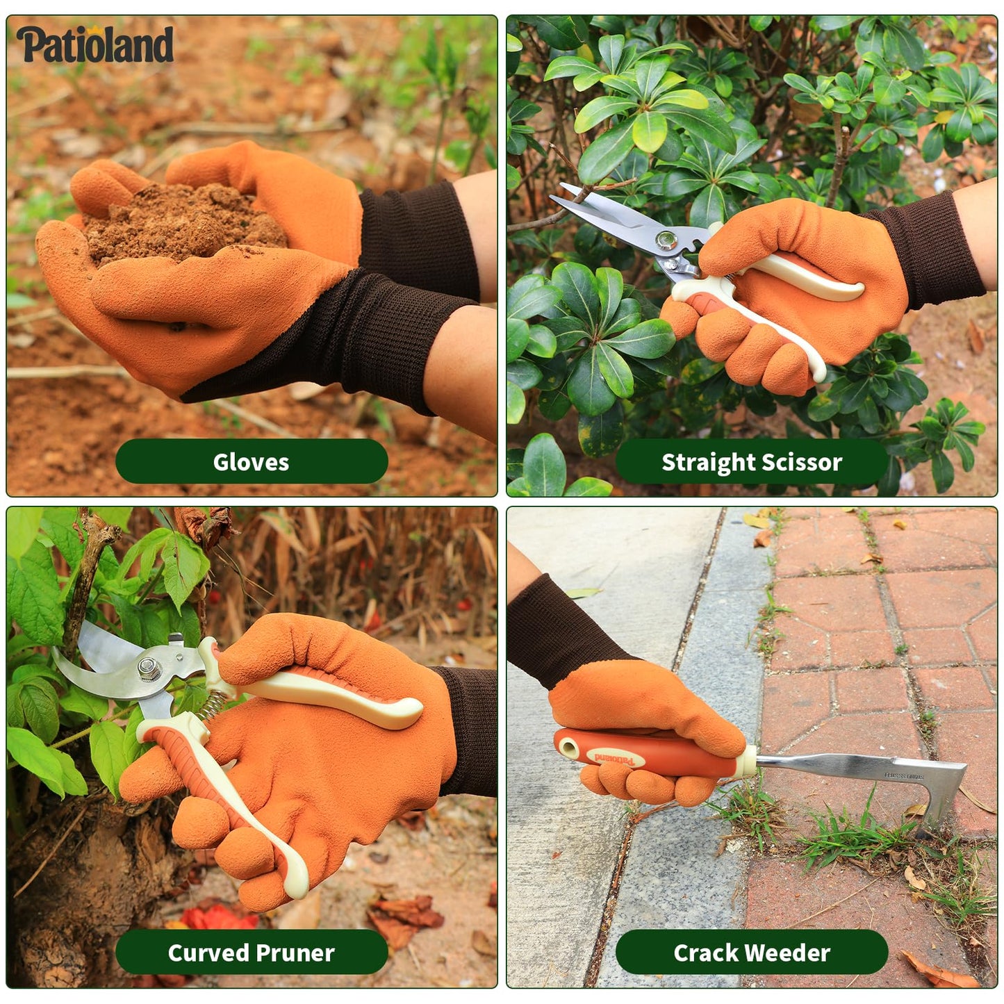 10-Piece Garden Tool Set, Brown Gardening Hand Tools Kit with Ergonomic Non-Slip Handles, Heavy Duty Rust-Proof Aluminum Tools, Organizer Tote Bag & Gloves, Ideal Gardening Gifts for Women and Men