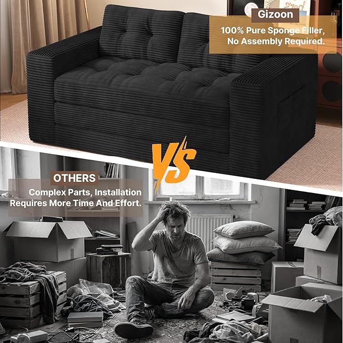 Gizoon Convertible Loveseat Sleeper Sofa Bed, Corduroy Pull Out Couch
