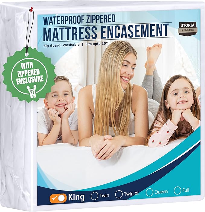 Utopia Bedding King Size Mattress Protector Zippered, 100% Waterproof Bed Bug