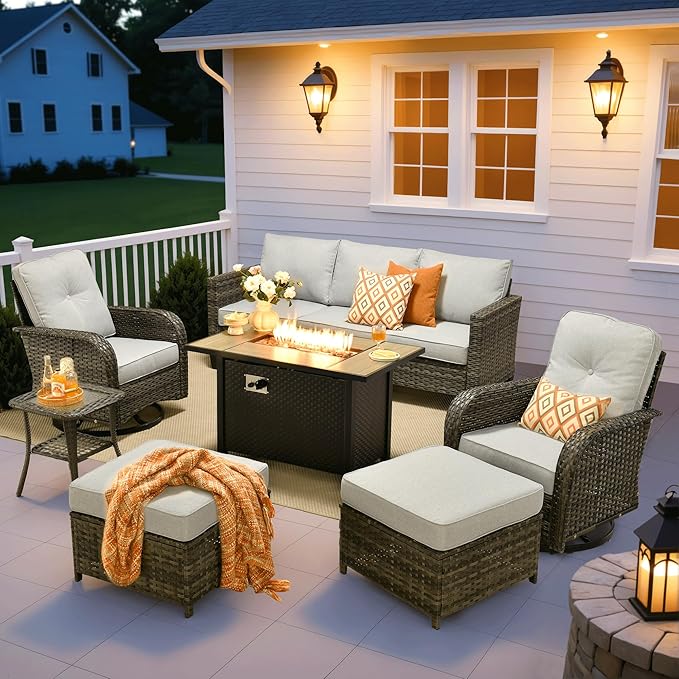 ovios 7 Pieces Patio Furniture Set, Outdoor Wicker Sofa Couch