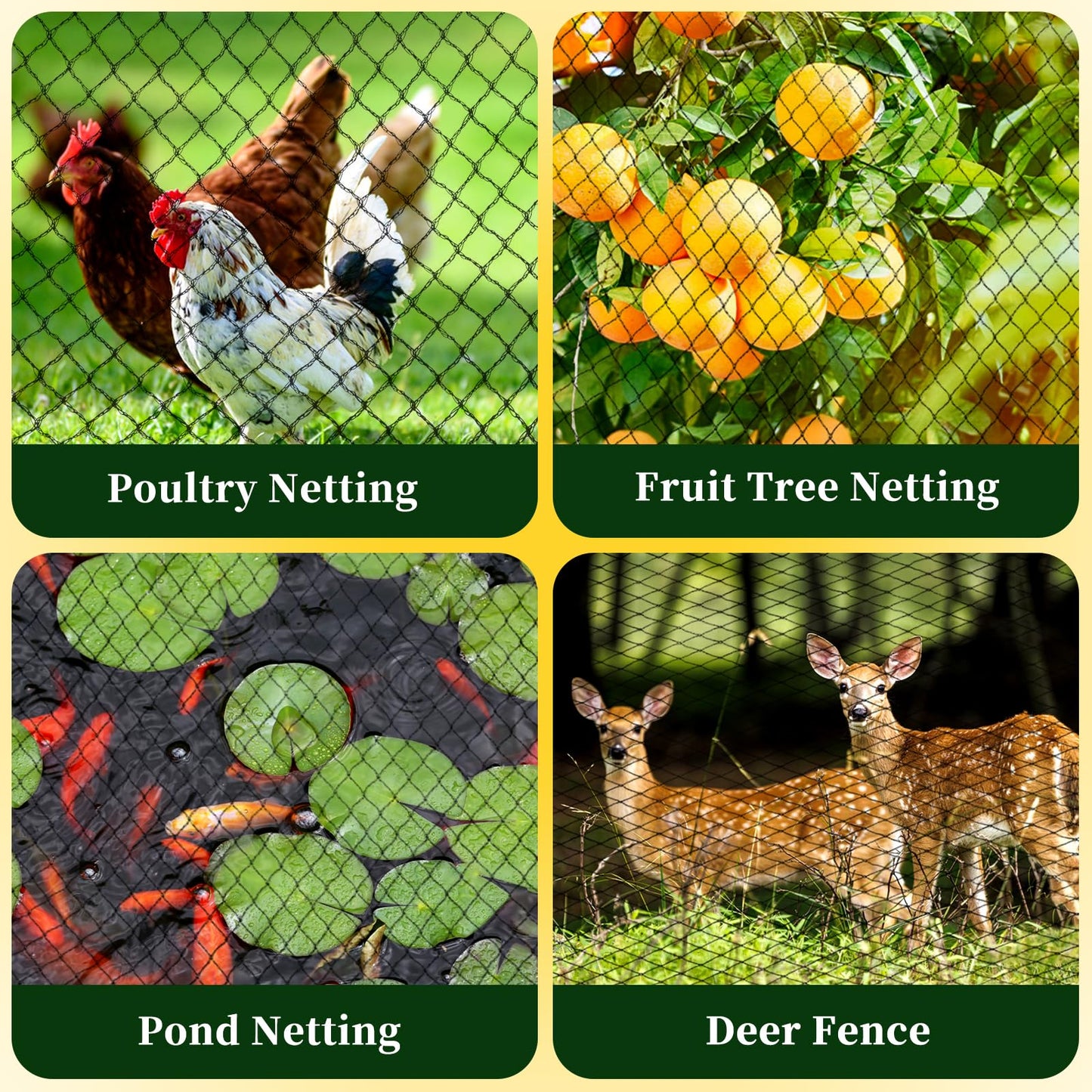 Jvgoo Bird Netting for Garden, 13 x 40 FT Bird Netting for Chicken Coop, Heavy Duty Garden Poultry Net Mesh with Ties and Staples for Fruit Trees Vegetables Against Birds, Deer, Squirrels