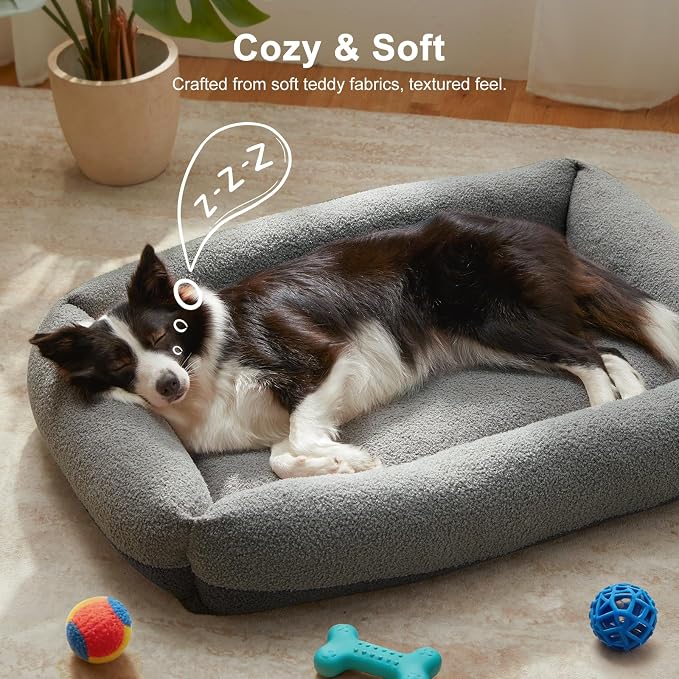 FURTIME Washable Dog Bed Extra Large Sized Dogs, Washable Comfy Fluffy XL Dog Bed, Removable Zipper Cover Machine Wash, Durable Sleeping Pet Cuddler Bed with Anti-Slip Bottom, 42x30x8 in, Dark Grey