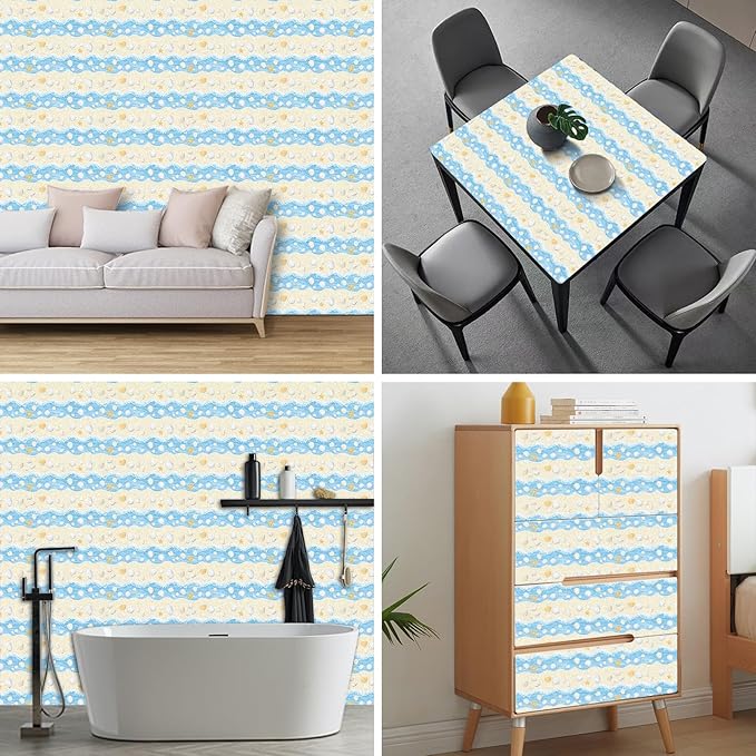 HOMETITUTE Starfish and Seashell Pattern Wallpaper Peel and Stick Self Adhesive