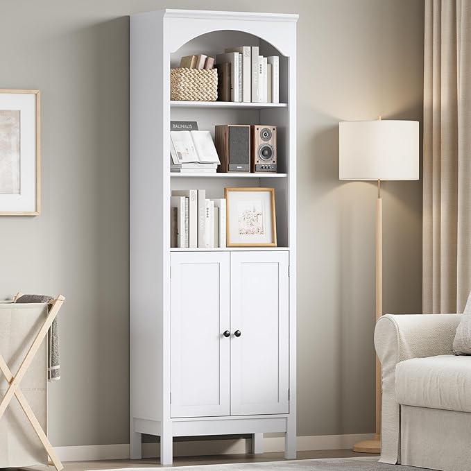Bookshelf with Doors, Floor Standing Display Storage Cabinet