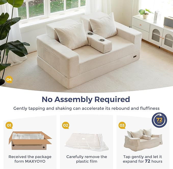 MAXYOYO Loveseat Sofa Bed, 4 in 1 Convertible Boneless Couch Folding Recliner