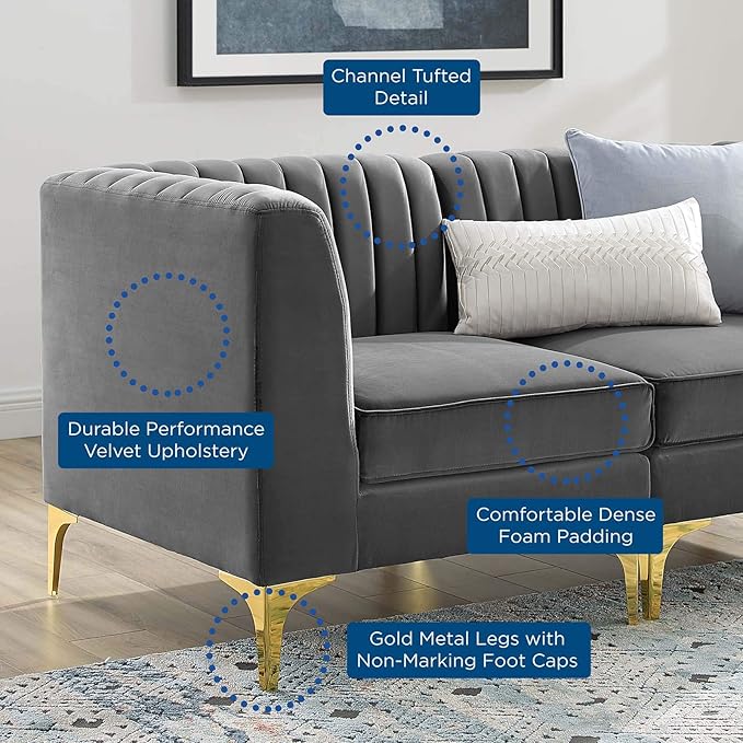 Modway EEI-4346-GRY Triumph Channel Tufted Performance Velvet Loveseat