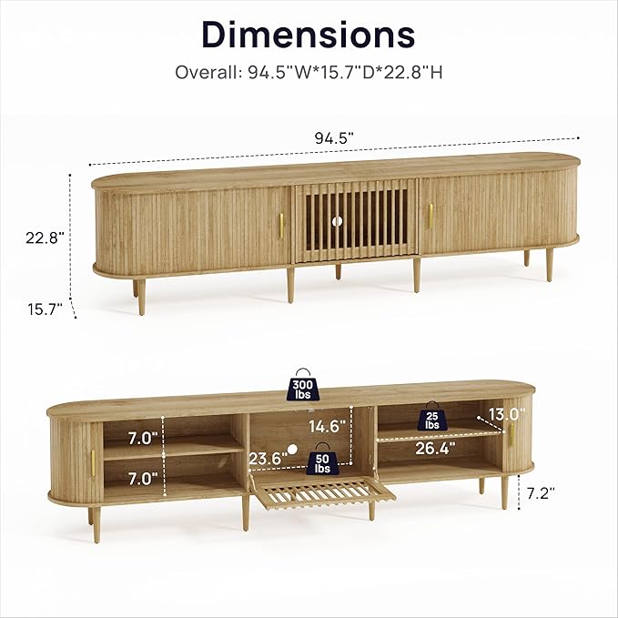 94.5" Fluted Mid Century Modern TV Stand
