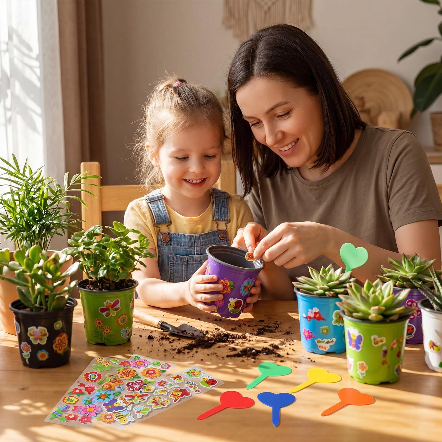 RimCereal 150 Sets Garden Pot Craft Kit Bulk DIY Flower Planting Kit Including Plastic Nursery Pots Labels and Stickers for Flower Planting Growing Garden Supplies(Colorful)