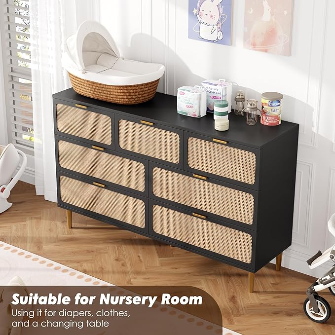 GarveeHome Rattan 7 Drawer Dressers