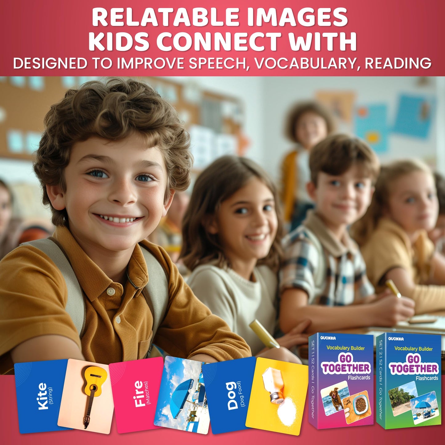QUOKKA 104 Vocabulary Flash Cards Go Together with Realistic Images for Pre-K and Kindergarten - Perfect for Teachers, Parents, and Speech Development Activities- Vocabulary Builder for Kids Adults