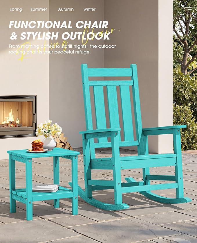 KINGYES Oversized Outdoor Rocking Chair Set of 2, All-Weather Patio Rocking