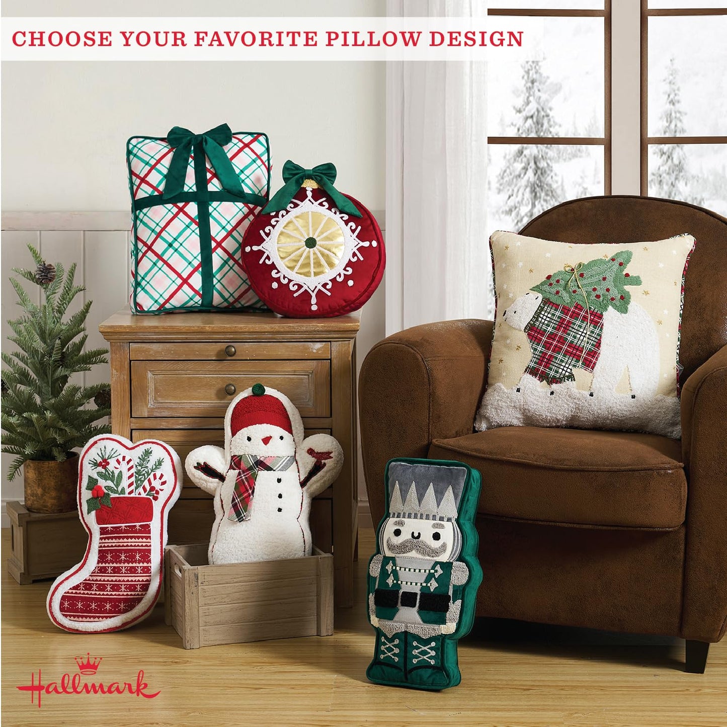 Hallmark - Decorative Throw Pillow for Couch or Bed, Holiday Home Décor, 18" x 18", (Polar Bear, Beige)