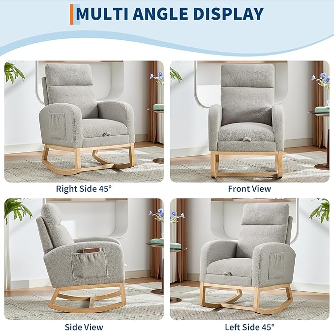 Modern Nursery Rocking Chair, Teddy Upholstered Rocking Chair