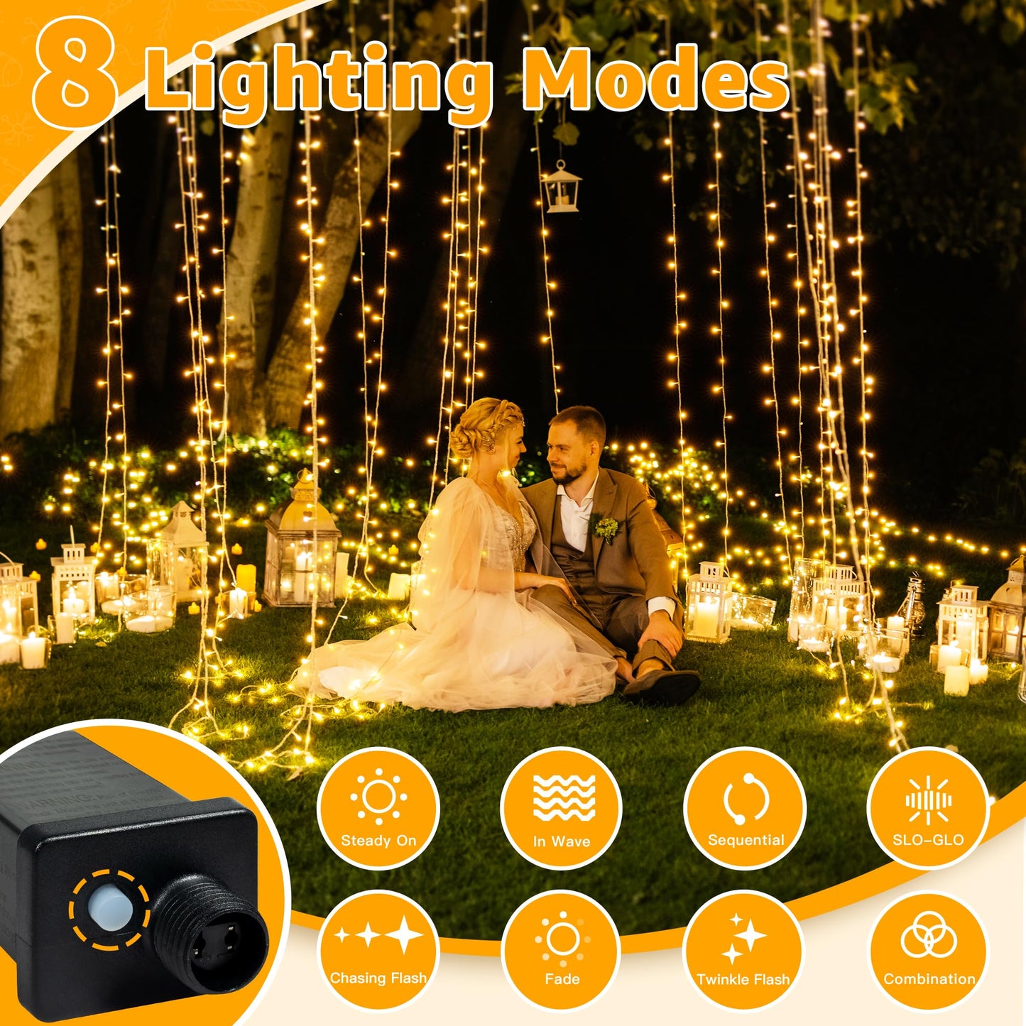 Ollny 120LED 40FT String Lights, Waterproof Connectable Fairy Lights with Timer 8 Modes, Warm White Plug in Christmas Light for Indoor Outdoor Patio Party Bedroom Classroom Decor