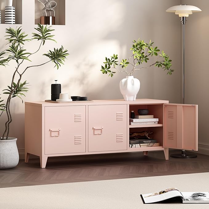 MIOCASA Metal Storage Cabinet, 3 Door TV Stand, Metal TV Cabinet