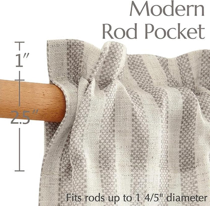 jinchan Striped Linen Kitchen Curtains 24 Inches Tier Curtains Farmhouse Modern Cafe Style Small Window Treatments Airy Light Filtering Rod Pocket for Living Room Bathroom 2 Panels Taupe Grey