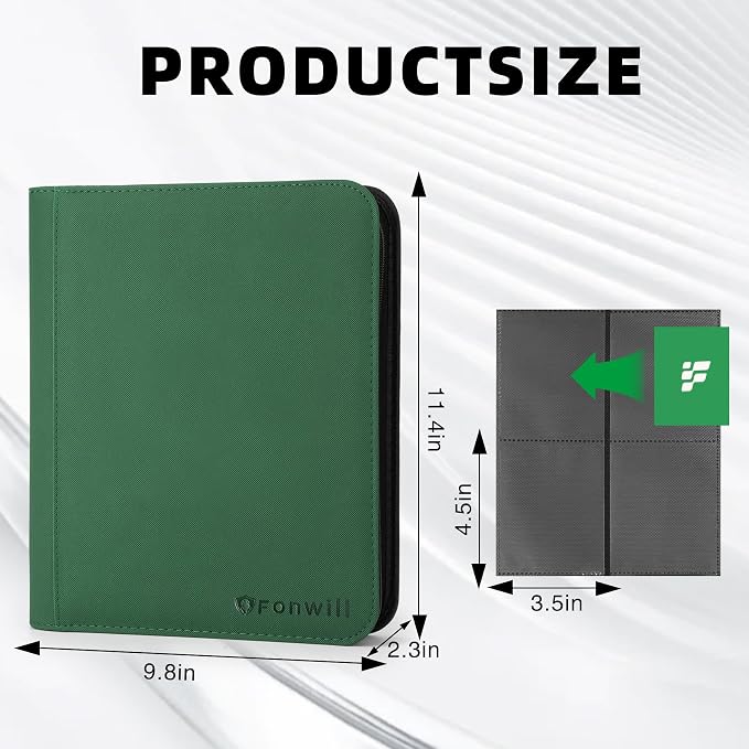 Top Loader Binder, Holds 112 Cards in 3"x4" Toploaders, Trading Card Binder 4 Pocket for TCG, MTG, YGO, Game Cards, Sports Cards(Green)