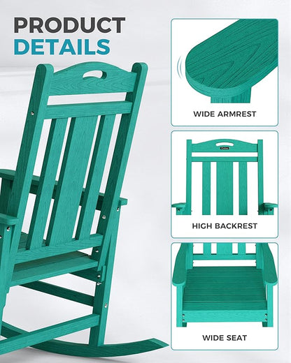 Ciokea Oversized Outdoor Rocking Chairs Set of 4, 380lbs Heavy-Duty Large Patio Rocker, High Back Cozy Porch Chairs, Weather Resistant Patio Rocking Chairs for Outside, Fire Pit, Deck, Aruba Blue