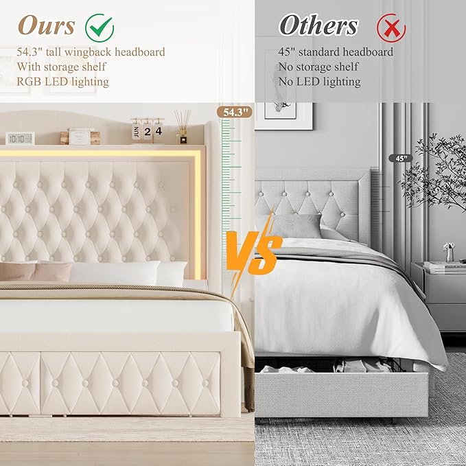 Queen Bed Frame 55" Tall Headboard