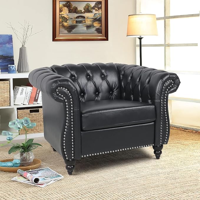 Mid-Century Sofa Chair, Faux Leather Accent Chair
