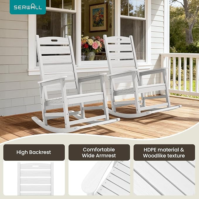 SERWALL HDPE Outdoor Rocking Chair, Oversized Rocking Chair