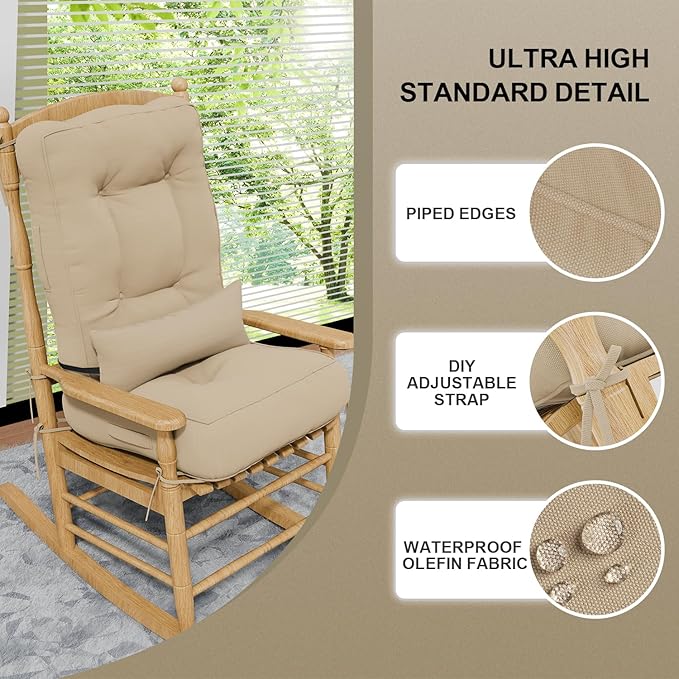 Rocking Chair Cushions with Pillow, Waterproof and Fade-Resistant Thicken