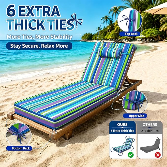 Chaise Lounge Cushion for Outdoor Furniture, Waterproof, Fade-Resistant and