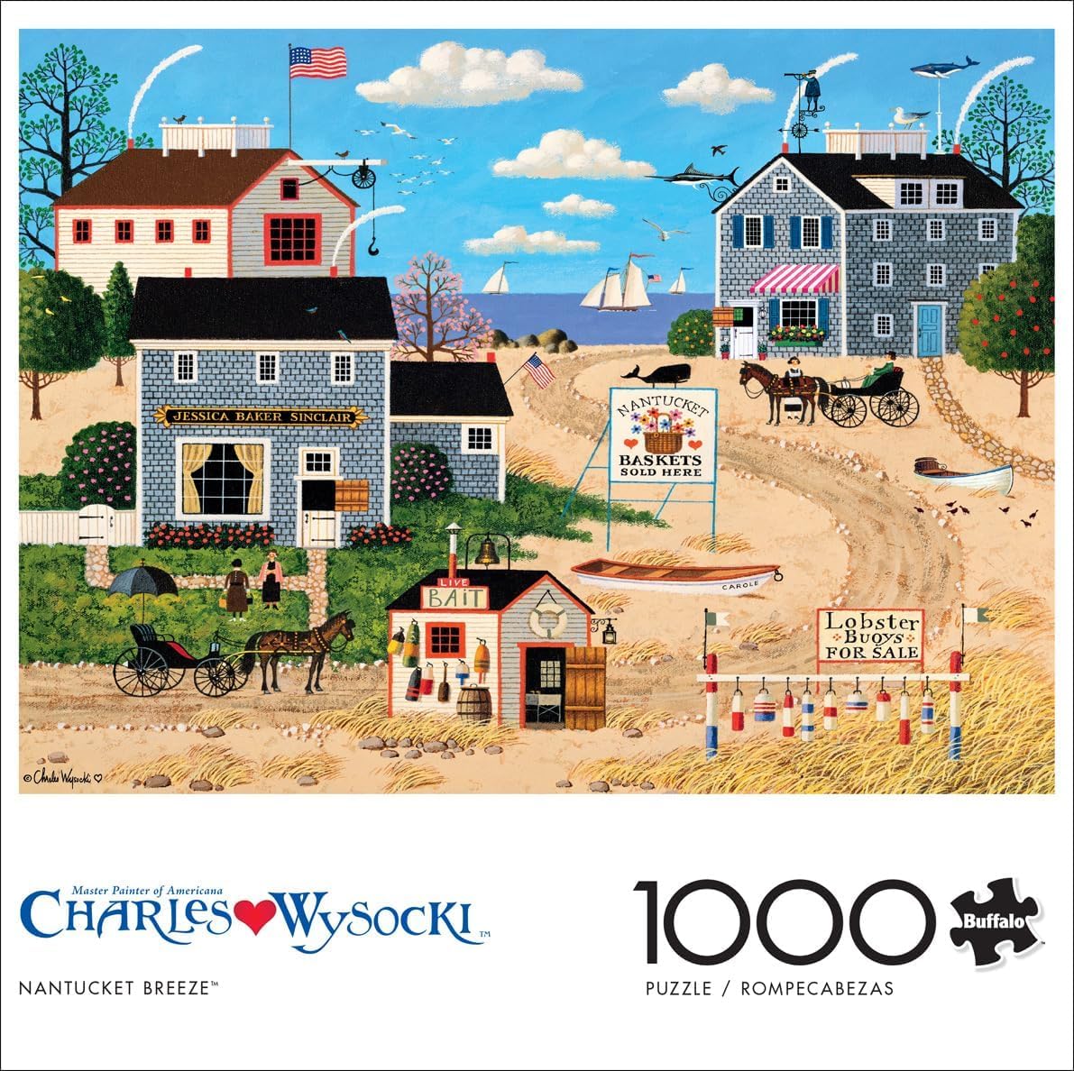 Buffalo Games Charles Wysocki - Nantucket Breeze - 1000 Piece Jigsaw Puzzle - 26.75 x 19.75 in - Full Color Poster - 1000 Piece Puzzle for Adults - Nautical Scene