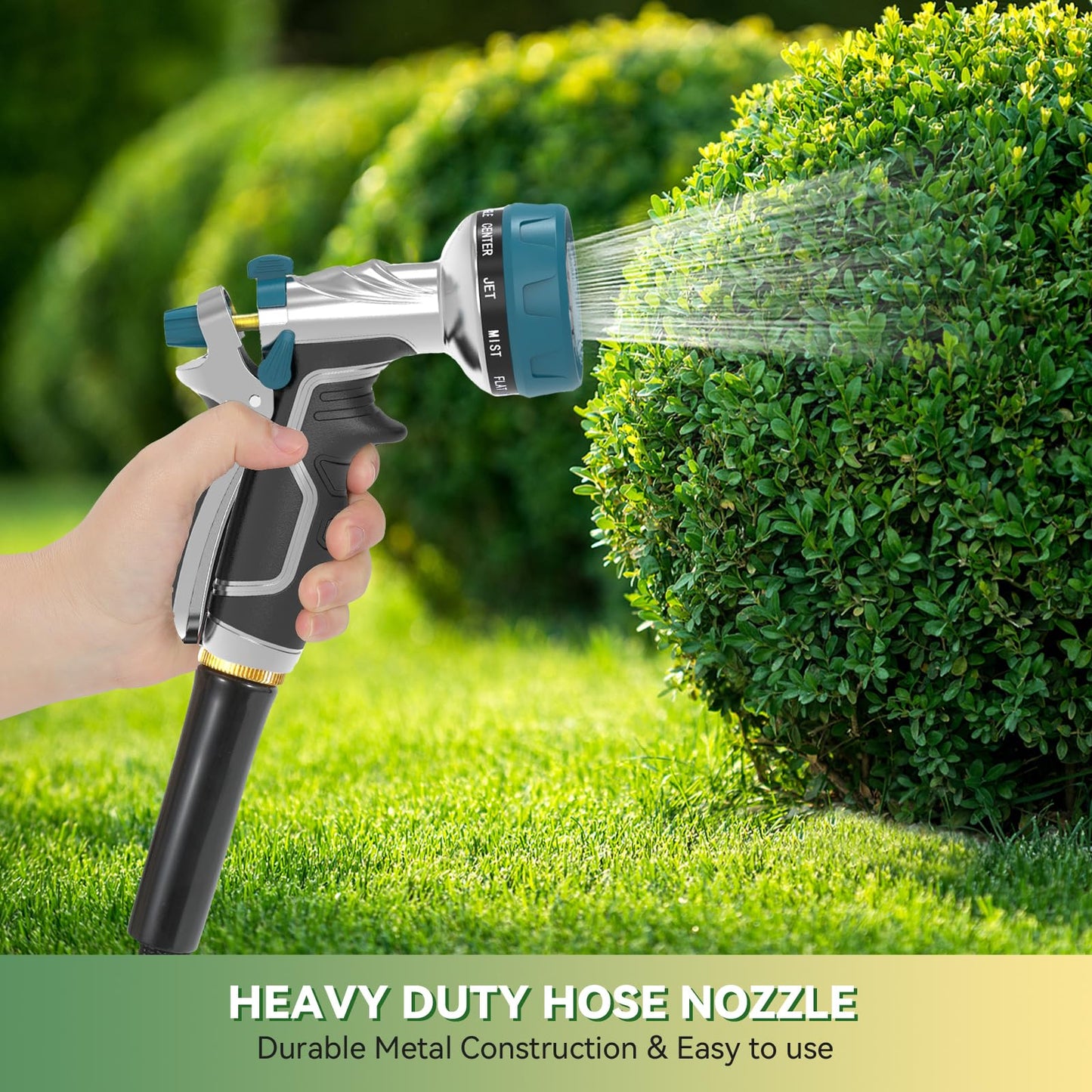 Garden Hose Nozzle, Heavy Duty Metal Water Hose Nozzle with 8 Adjustable Spray Patterns, High Pressure Hand Sprayer with Flow Control for for Garden Watering, Car & Pet Washing
