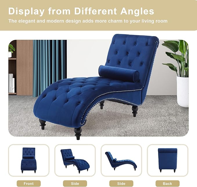 Chaise Lounge Indoor, Velvet Upholstered Lounge Chair Button-Tufted Armless