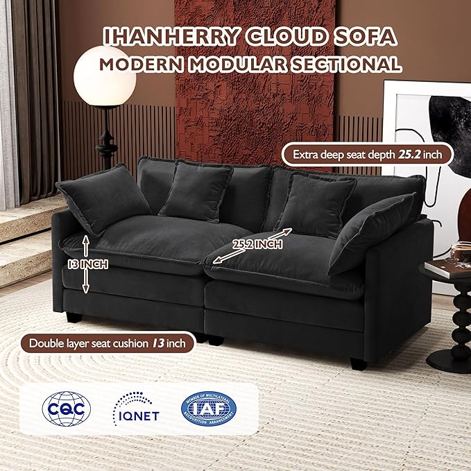 Ihanherry Cloud Sofa 77 Inch Loveseat, Modern Sectional Couch, 2-Seats Sofa