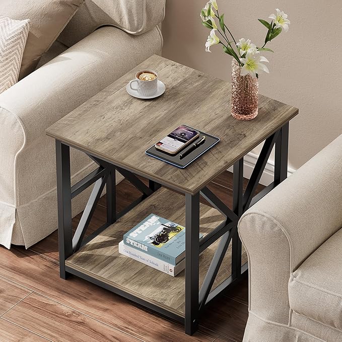 GreenForest End Table with 2-Tier Storage Shelf, 19.7 inch Side Table