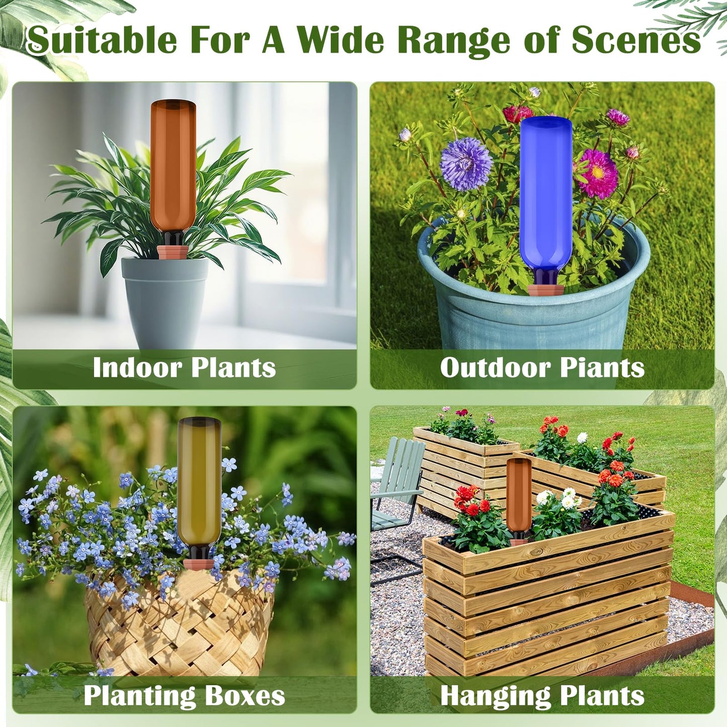 SHENGYIWA 12 Pcs Self Watering Spikes for Plants Terracotta Automatic Plant Waterer Stakes with(25.5 Oz) Plastic PET Bottles, 6 Set Self Watering Globes Keep Plants Watered for 7-9 Days (6, Green)